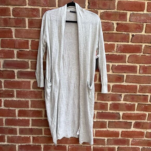 Black Tape Women's Open Front Knit Duster Cardigan Sweater Gray Pet MEDIUM NWT - Picture 2 of 6